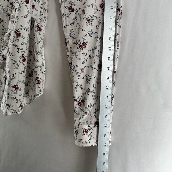 Express Blouse Womens Sz L Extra Slim Shirt Floral Button Front Cotton White - Picture 11 of 12
